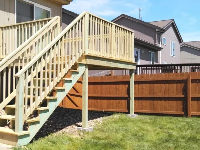 Wood deck with natural cedar railings and balusters